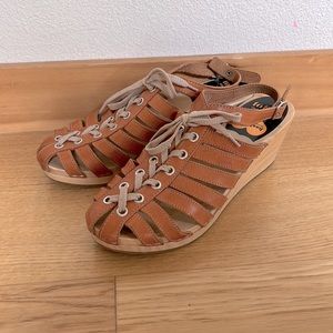 Swedish Hasbeens lace-up wedge sandals. Size 39.